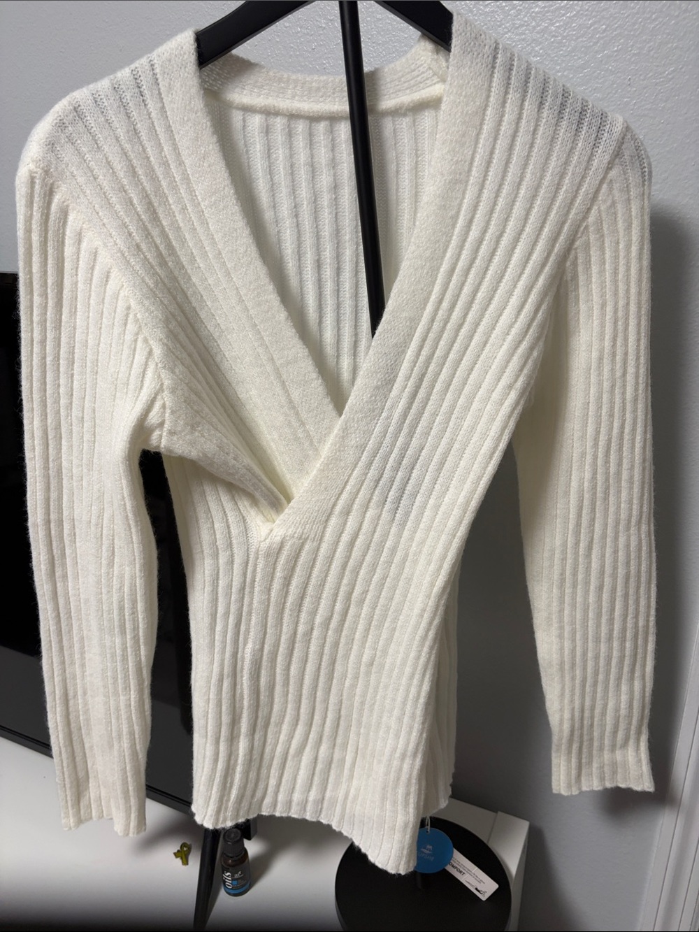 Cupshe Ivory Ribbed V-Neck Wrap Sweater
